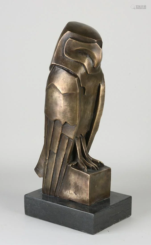 Art Deco style bronze owl on black marble base. 21st