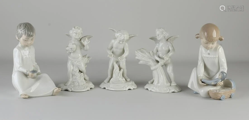 Five old porcelain figures. 20th century. Three times