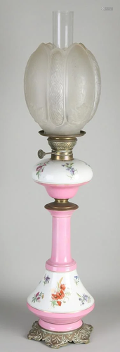 Large antique porcelain kerosene lamp with floral decor