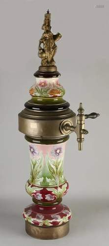 Antique Majolica beer tap with floral decor.