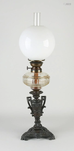 Antique composition metal kerosene lamp with crystal