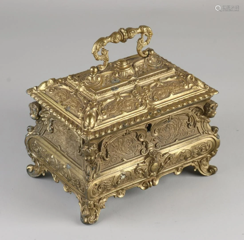 Historicism style gilded composition metal lid box.