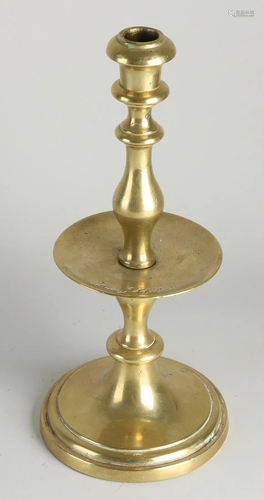 Large antique bronze collar candlestick with unclear