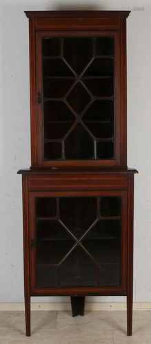 English mahogany corner display cabinet with band