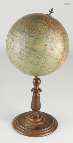 Antique German globe with walnut base. Erd Globus, 15