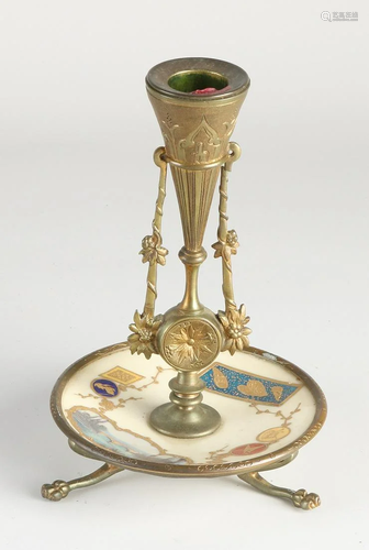 19th century French bronze candlestick with painted