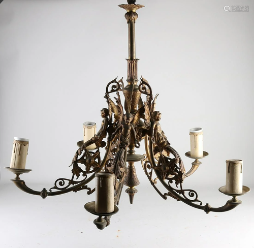 19th century brass gilt historicism hanging lamp with