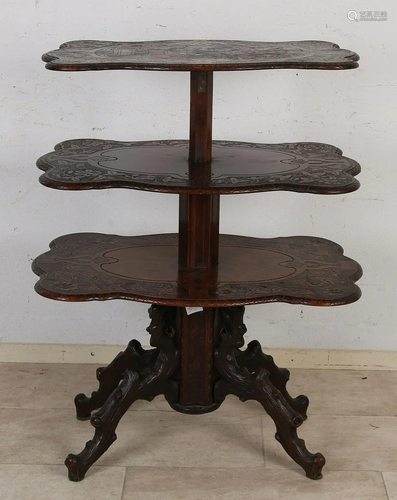 Wood-carved Jugendstil Schwarzwalder etagere table.