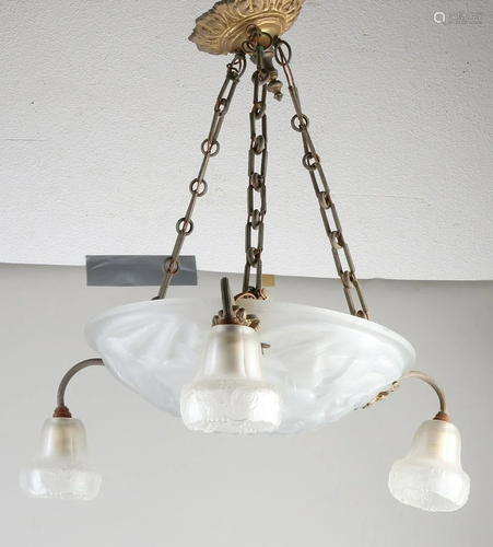 French Art Deco pressed glass ceiling lamp by Degue