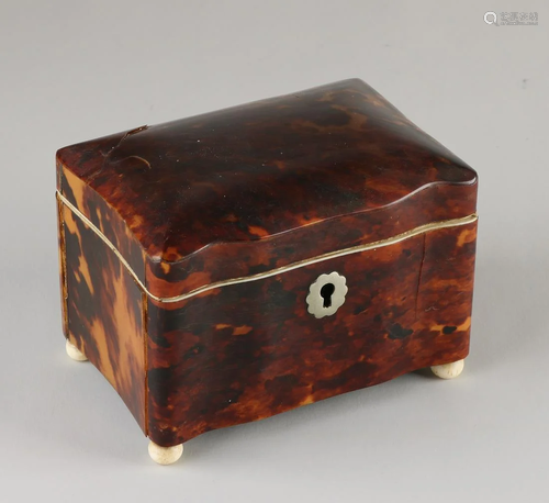 19th century turtle tea box with bone legs and inner