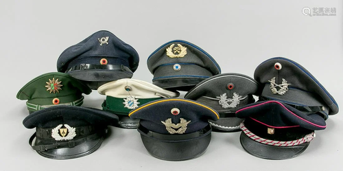 Lot of nine German (service) caps. Various. 20th