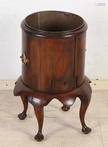 Antique mahogany tea stove with copper inner container,