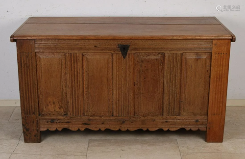 18th century oak blanket chest with panels. Lock is