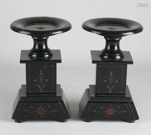 Two antique black marble coupes. Circa 1890. Minimal