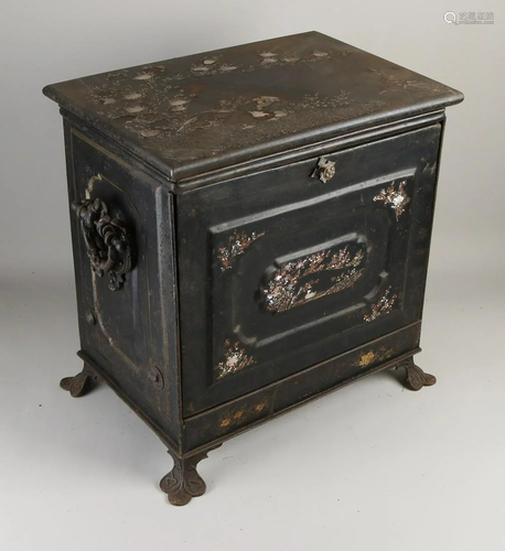 19th century black tin coal box with handles and