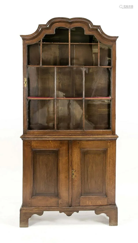 18th century rare china cabinet, oak with double bent