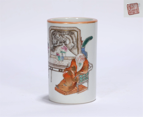 A Famille Rose Figural Brushpot Xianfeng Style
