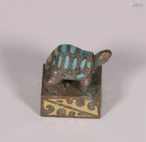 A Gold and Turquoise Inlaid Turtle Seal Han Dynasty