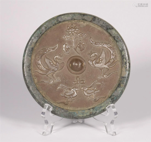 A Silver Inlaid Bronze Mirror Tang Dynasty Style