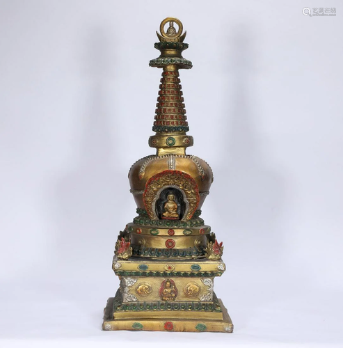 Gilt Bronze Stupa Ming Style