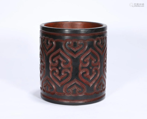 A Carved Cinnabar Lacquer Brush-pot Qianlong Style