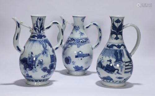 A Group of Three Blue and White Ewer Chongzhen Style