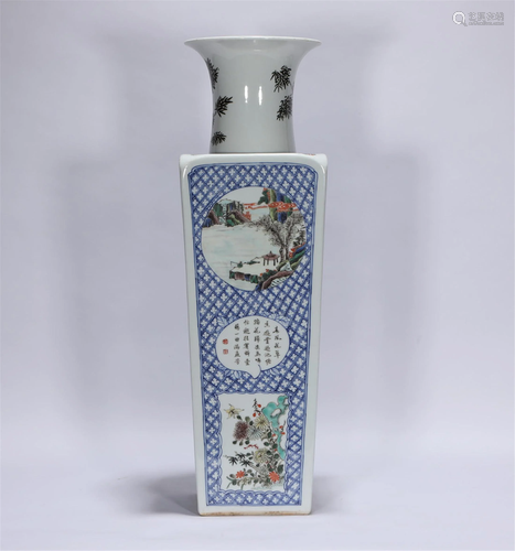 A Famille Verte Squared Vase Kangxi Style