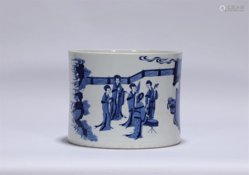 A Blue and White Brushpot Kangxi Style