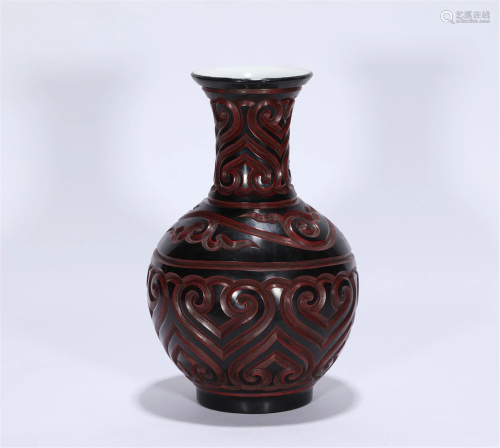 A Carved Cinnabar Lacquer Vase Qianlong Style