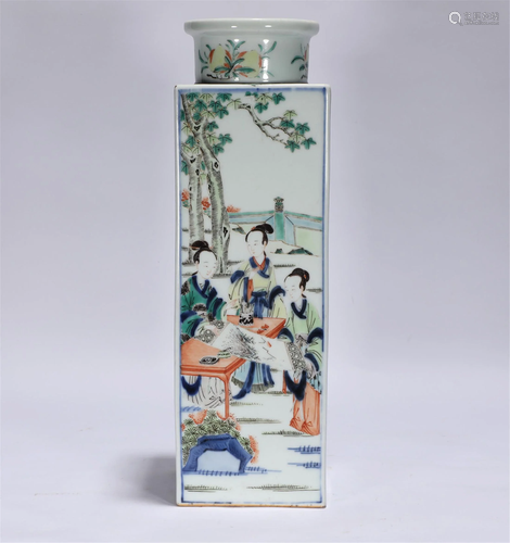 A Famille Verte Squared Vase Kangxi Style