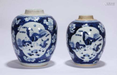 Two Blue and White Jars Kangxi Style