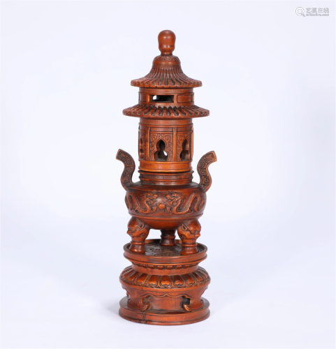 A Carved Wooden Censer Qing Style