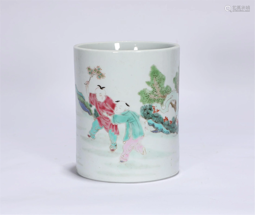 Famille Rose Kids Brush-pot Yongzheng Style