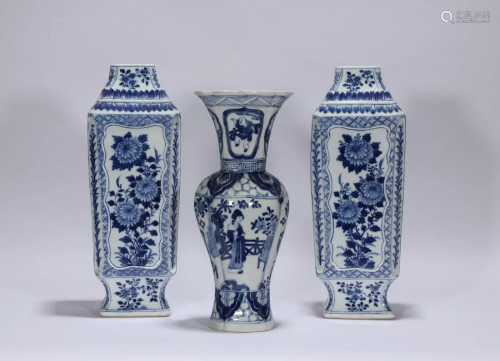 Three Blue and White Vases Kangxi Style