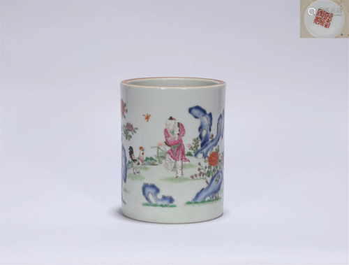 Famille Rose Figural Brushpot Qianlong Style