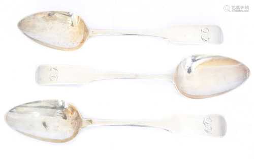 Three Scottish silver serving spoons,