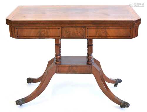 Regency figured mahogany foldover card table