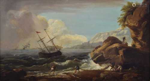 Circle of Thomas Luny (British 1759-1837) Wreckers off a roc...