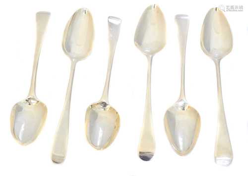 Six George III silver dessert spoons,