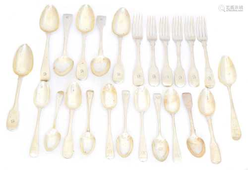 A selection of George III and later silver flatware,