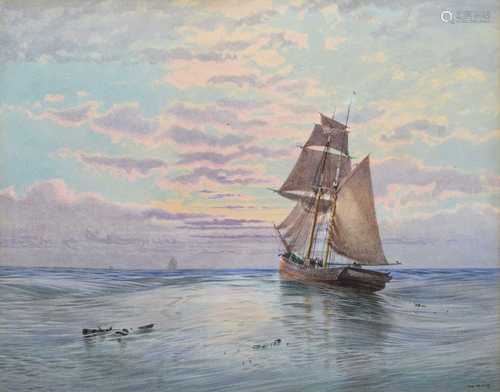 George Wolfe (British 1834-1890) Sailing ships at sunset