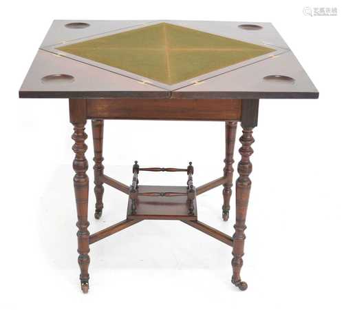 Edwardian walnut envelope card table