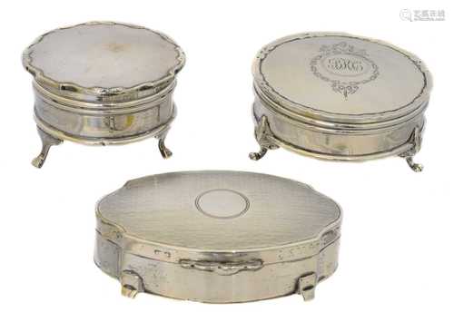 Three silver trinket boxes,