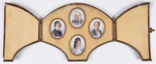 British School (19th/20th century) Four female portrait mini...