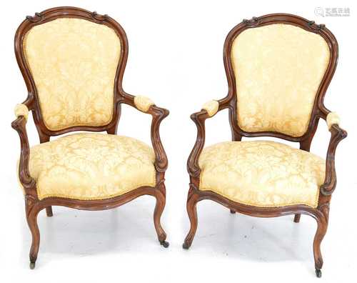 A pair of 19th-century Victorian rosewood salon chairs