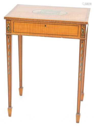 Late 19th century painted satinwood sewing table