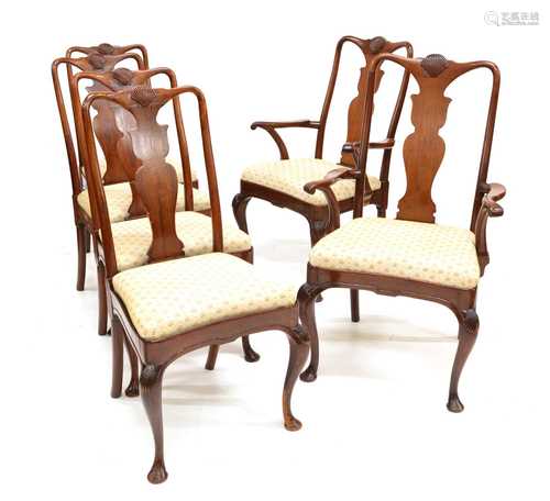 Six Edwardian mahogany framed dining chairs