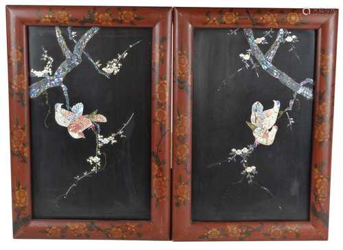 Pair of Japanese lacquered wall plaques