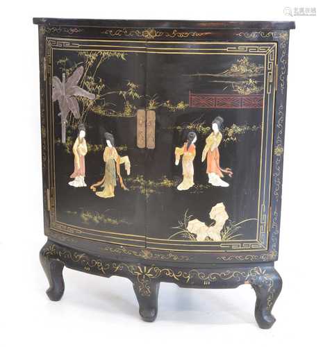 Chinese Black Lacquered Corner Cabinet