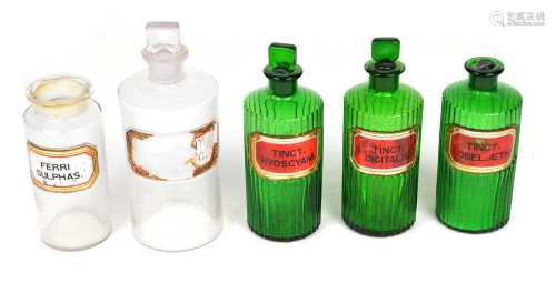 Five apothecary bottles